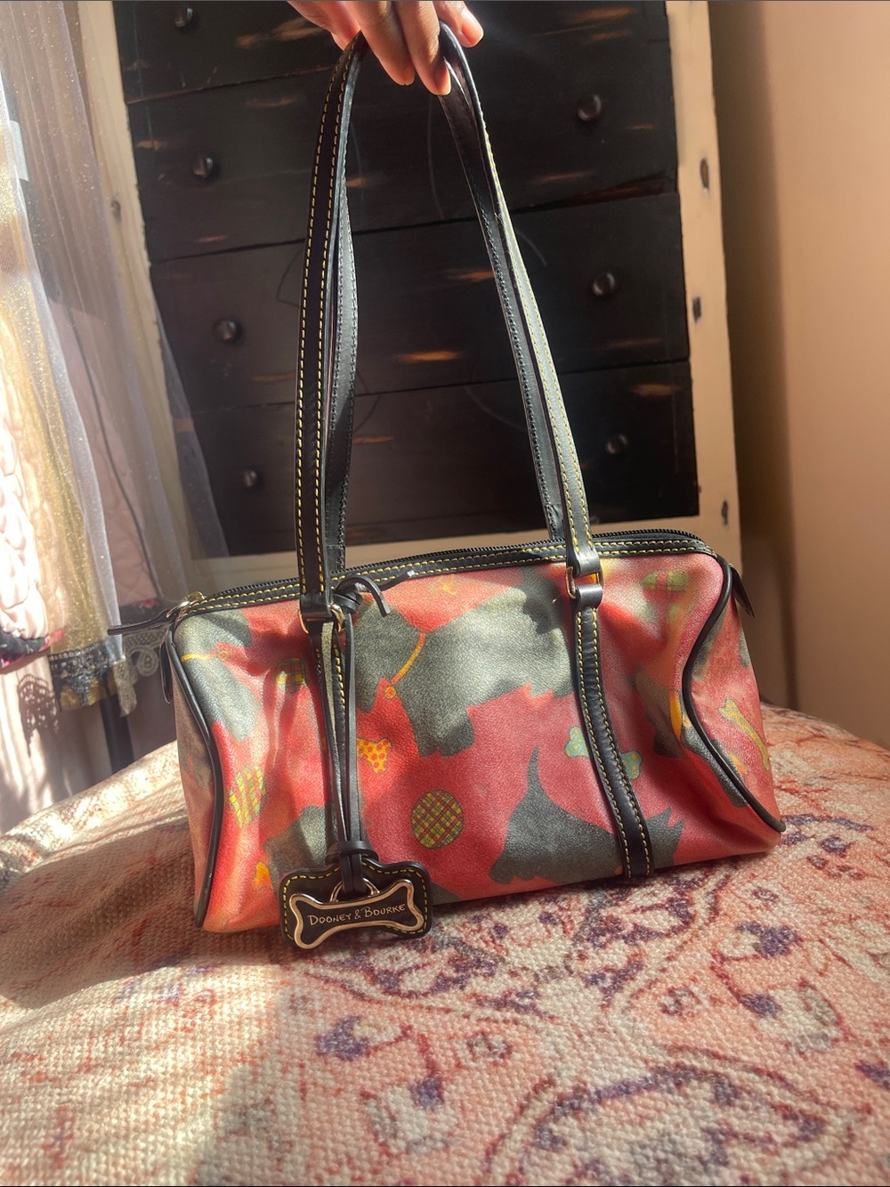 Dooney & Bourke Scotty Dog Womens Red Black Barrel Bag